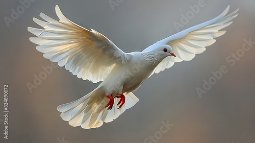   A white bird is flying through the air  spreading its wings wide as it glides gracefully above