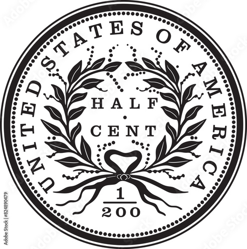 half cent dollar coin black design handmade silhouette