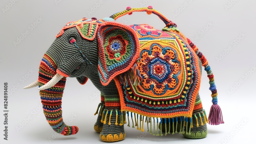 unique handmade gift, crochet cute elephant, amigurumi elephant, bag, AI generated image