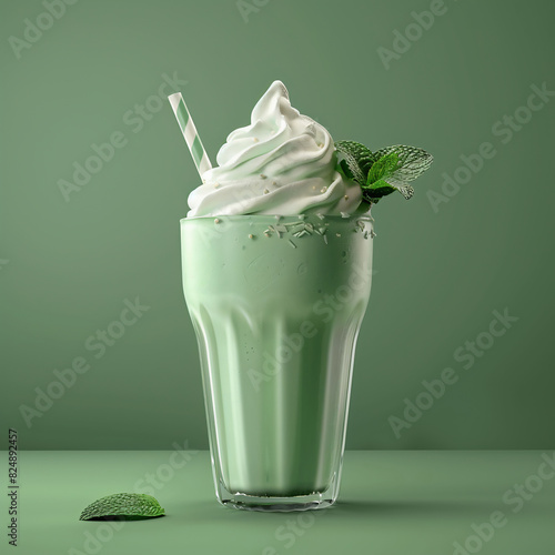 Mint or woodruff milkshake with a green background
