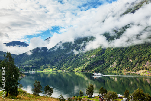 Fotografija Ferry crossing scenic Geirangerfjord in Norway