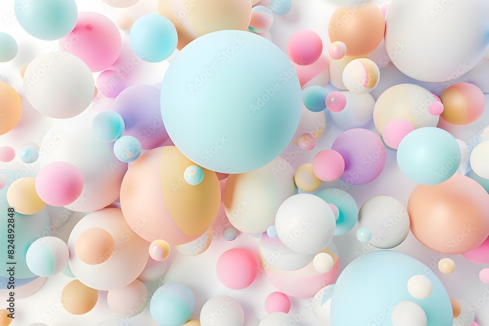 3d render of abstract spheres in pastel colors, background for web design or print on demand products 
