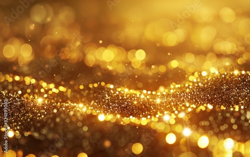 Golden glittering landscape with shimmering lights and soft bokeh.