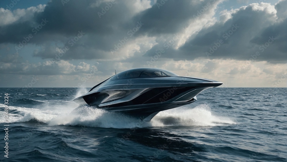 Fototapeta premium futuristic hydrofoil speeding boat