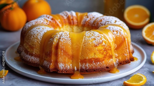 A circlular Citrus Bundt Cake. Generative Ai photo