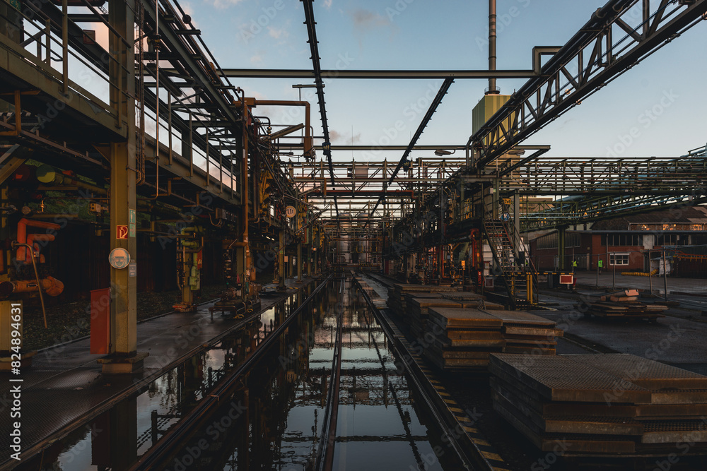 Industrieanlage Griesheim im Rückbau – Rohrleitungen und Reflexionen im Gewerbegebiet Frankfurt Westside Industrieanlage Griesheim im Rückbau – Rohrleitungen und Reflexionen im Gewerbegebiet Frankfurt Westside