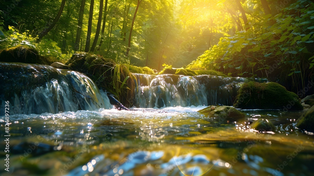 Water sustainability. Sustainable water source. World Water Day concept. Nature landscape of stream water. Freshwater protection and water conservation for a sustainable water source Water sustainability. Sustainable water source. World Water Day concept. Nature landscape of stream water. Freshwater protection and water conservation for a sustainable water source