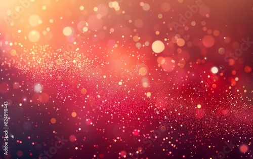 Red gradient bokeh background with sparkles and soft glow.