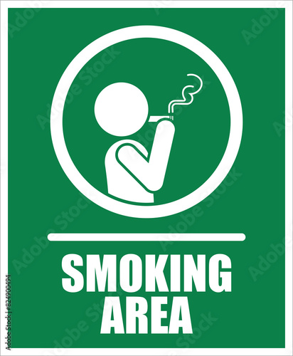 Φωτογραφία Isolated green minimal smoking area label, with pictogram man smoking cigarette