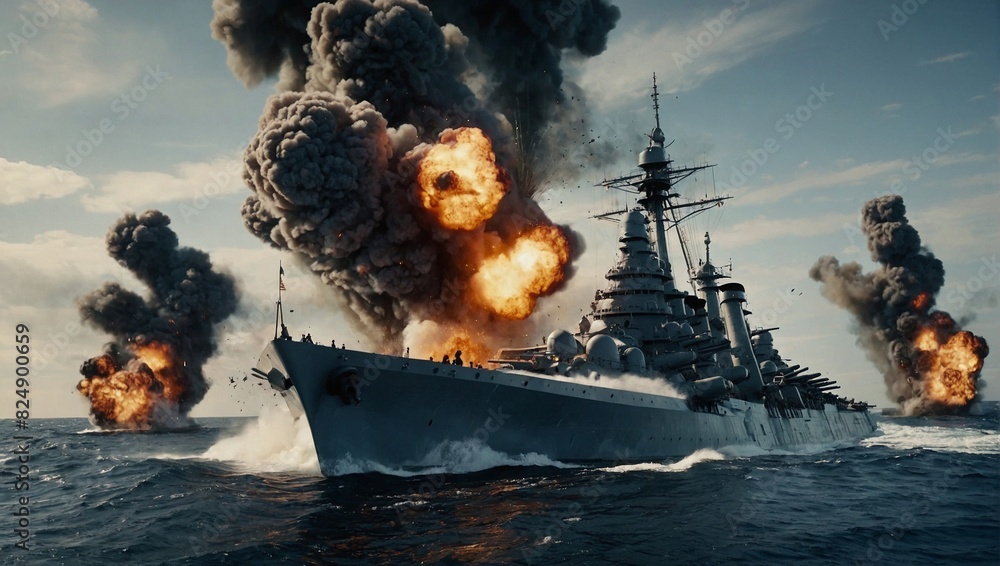 dramatic depiction of a naval battleship
