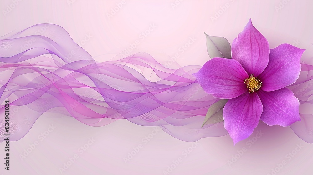  A flower on a pink background with a wave of smoke in the corner