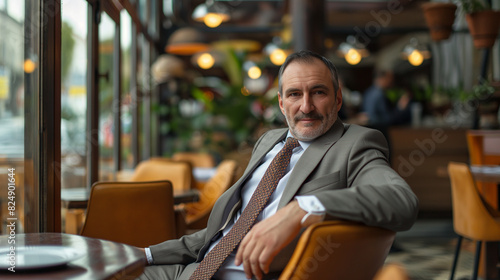 portrait of a businessman sitting in a restaurant waiting for meeting with an investor 