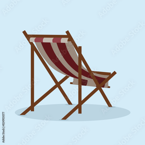 Beach chaise longue in modern flat line style. Hand drawn vector illustration of summer, beach cartoon design.