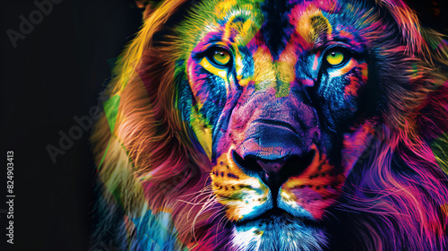 Colorful lion with black background 