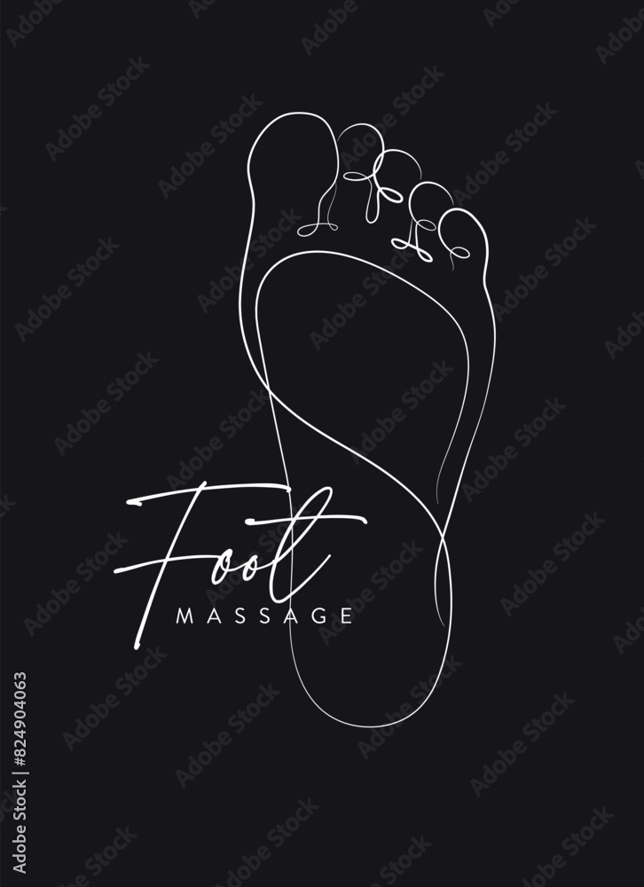 Foot massage silhouette illustration drawing in linear style on black background