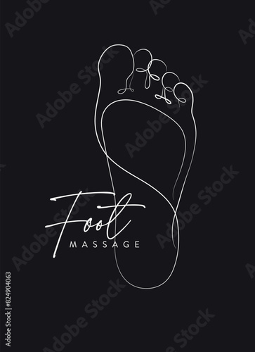 Obraz na płótnie Foot massage silhouette illustration drawing in linear style on black background w salonie