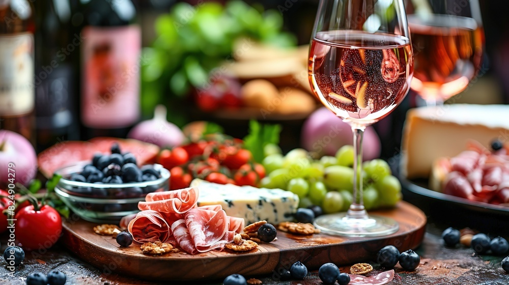 A close-up of a plate filled with fruit and cheese, accompanied by a glass of wine A close-up of a plate filled with fruit and cheese, accompanied by a glass of wine