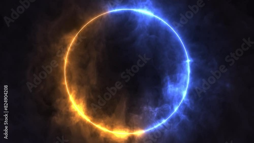 Endless circular neon trails with rising smoke in a seamless loop. Animated round mystical portal. photo