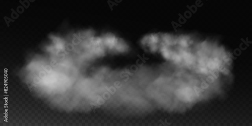 Fog or smoke, white smog clouds on floor, isolated transparent special effect. Vector illustration, morning fog over land or water surface, magic haze.	