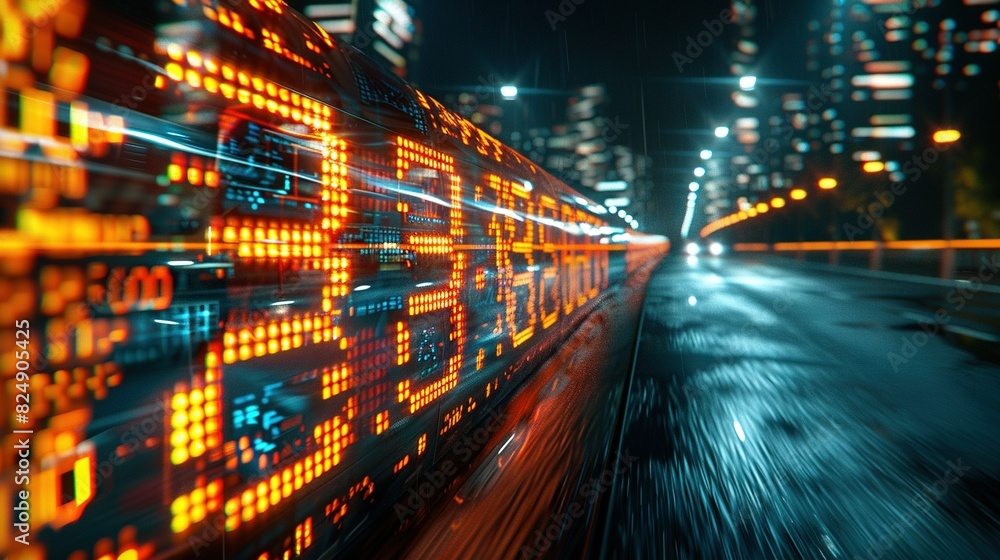 A sharp image of a bustling city street under neon lights at night A sharp image of a bustling city street under neon lights at night