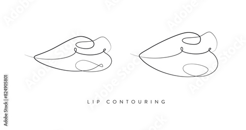 Obraz na płótnie Pair of lips with contouring drawing in linear style on white background w salonie