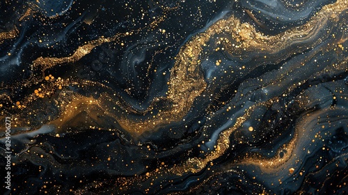   A black and gold background with numerous gold flecks at the base, and a gold-flecked black background at the base photo
