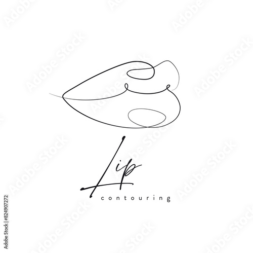 Obraz na płótnie Lips with contouring drawing in linear style on white background w salonie