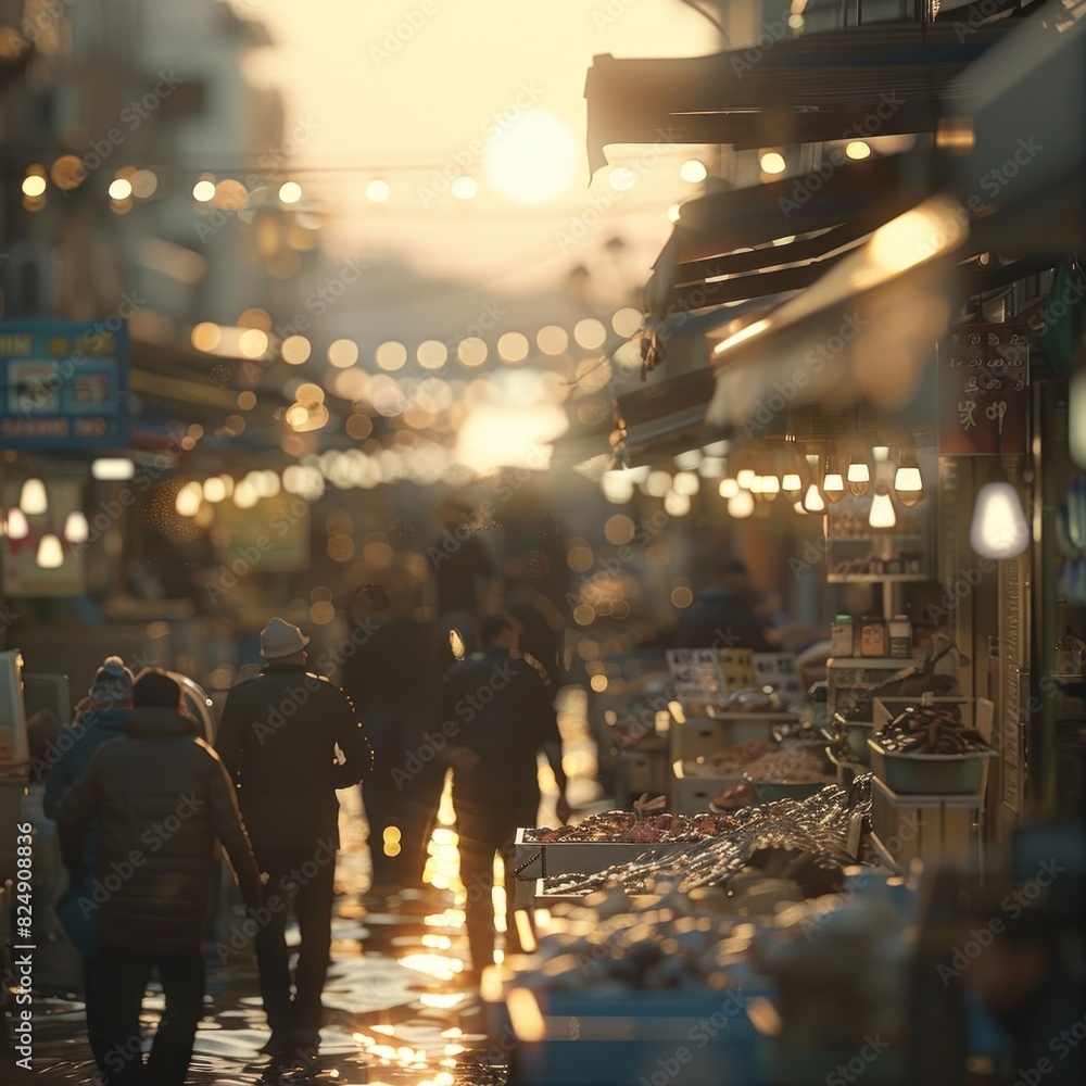 Dawns Early Light at the Global Fish Market A Bustling Scene of Commerce and Cultural Diversity