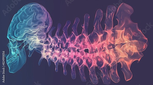 The image shows a human spine with a brain at one end and a pelvis at the other photo