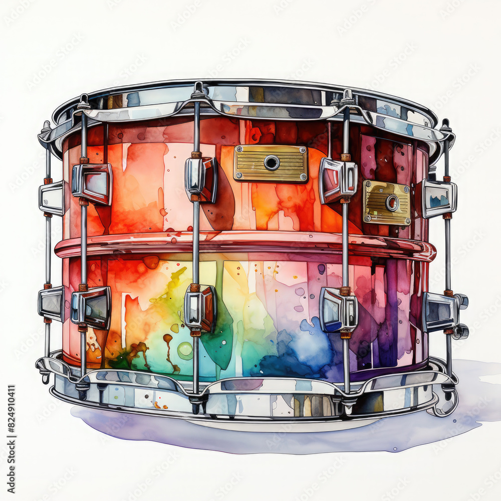 Watercolor Vibrant Painted Drum Illustration, Generative Ai Watercolor Vibrant Painted Drum Illustration, Generative Ai
