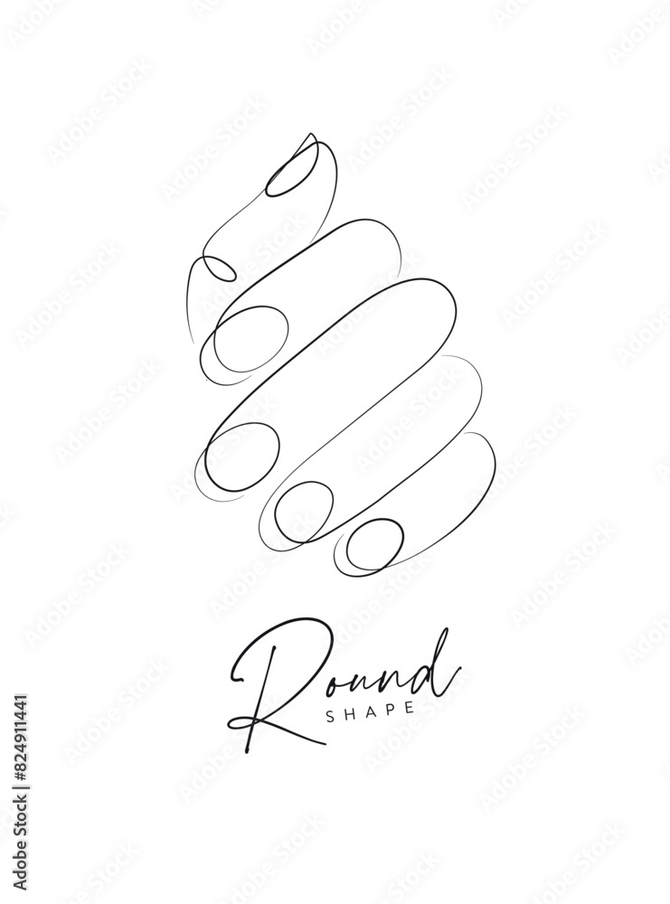 Woman hand with round nails drawing in linear style on white background