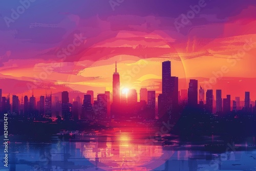 Cityscape Sunset with Reflections