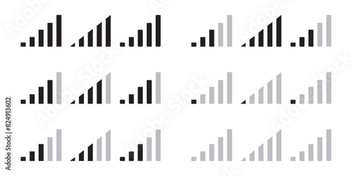 Signal strength indicator set, mobile phone bar status icon. network connection level sign Black signal bars. No signal symbol, Vector illustration
