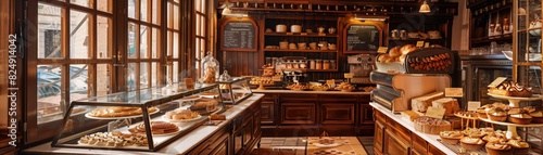 A cozy Austrian bakery with freshly baked strudels and sachertorte  set in a charming  oldworld interior