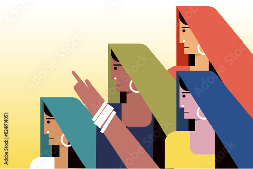 Illustration of empowered Indian women from rural India