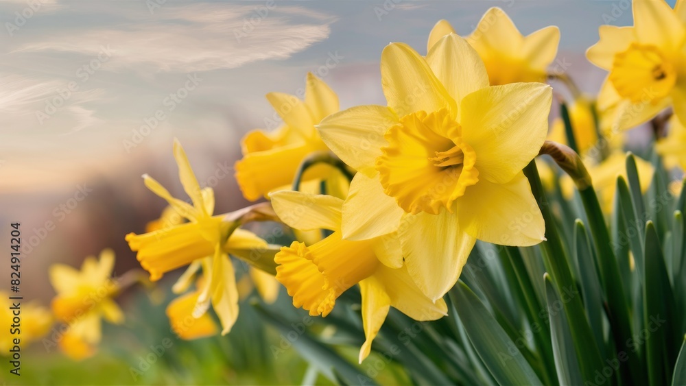 Obraz premium Spring Radiance Close-up Background of Yellow Daffodil Flowers