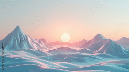 Abstract Mountain Range With Pastel Sky And Sun