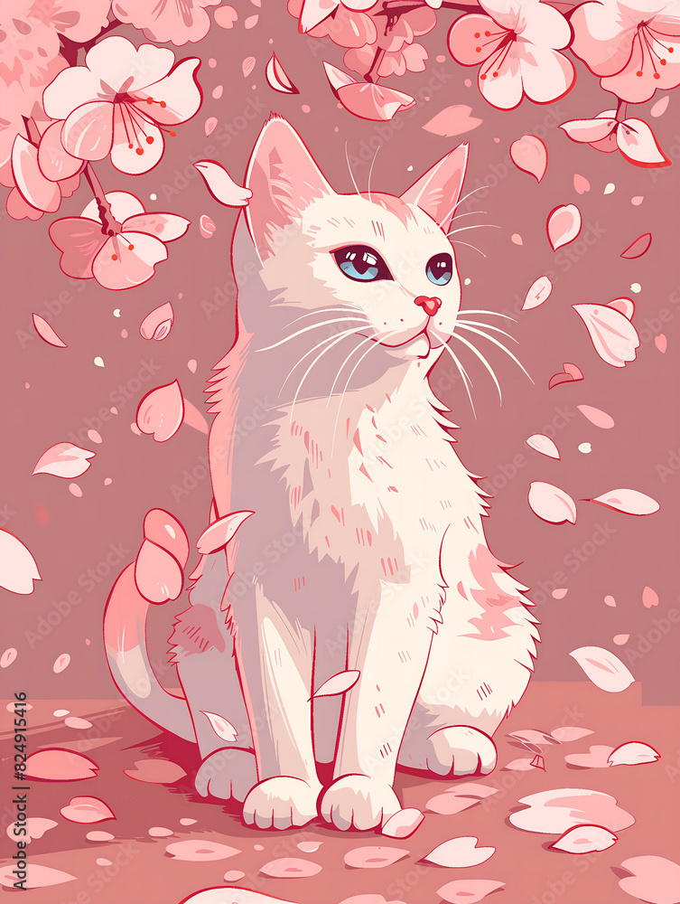 Portrait - Sakura Tree And Cat HQ - 04 Portrait - Sakura Tree And Cat HQ - 04