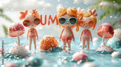 Minimalistic 3D 'SUMMER' with Cute Family Pool Party © AJWA TUL EMAAN