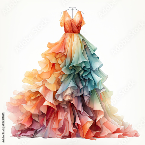 Watercolor Stylish Off the Shoulder Dress Illustration, Generative Ai photo