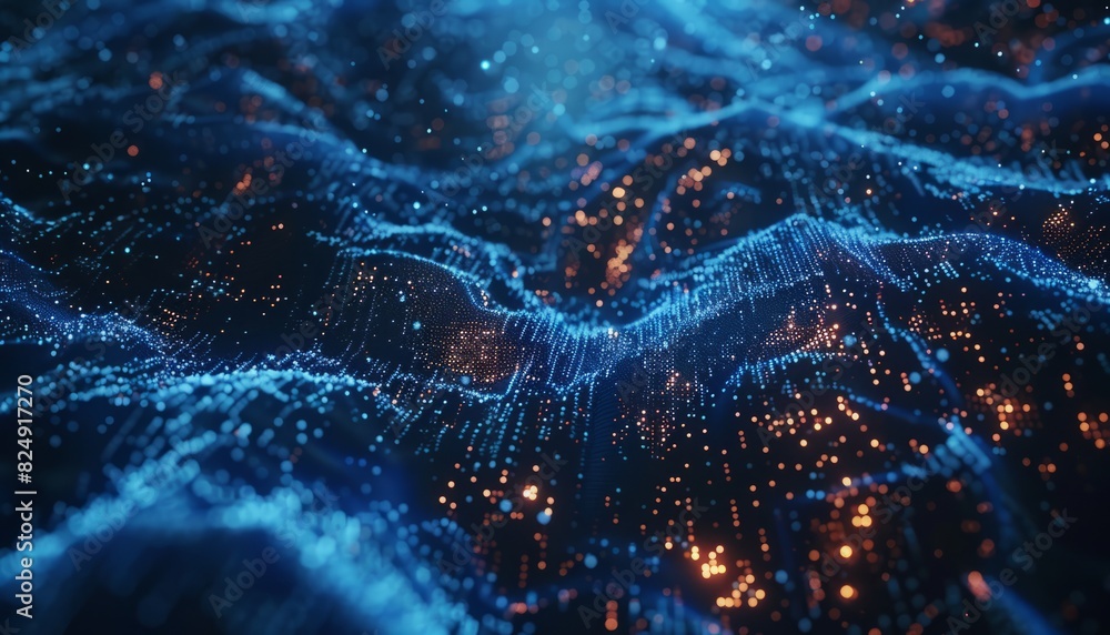 Naklejka premium Microcosmic Grid: A Sci-Fi Journey Through Glowing Particles in Blue V13