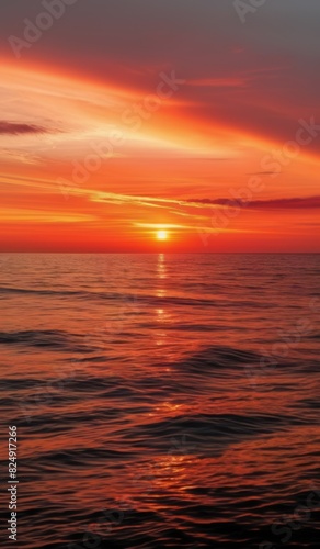 Horizon Blaze Orange-Red Sunset Seascape