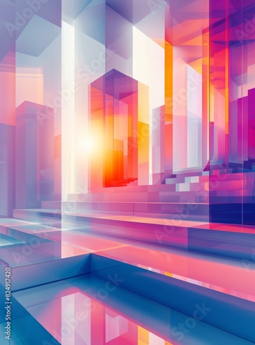 Abstract Glass Cityscape: A 3D Rendering of Light and Structure