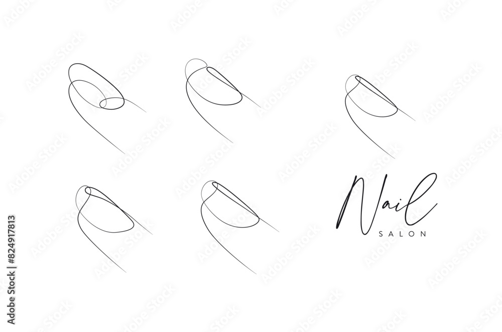 Woman fingers round nails drawing in linear style on beige background