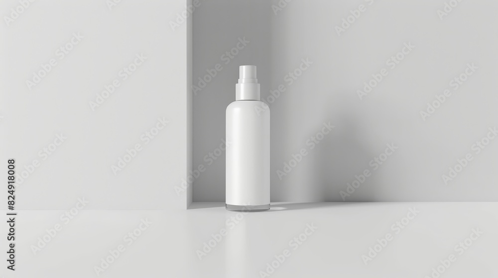 Minimalist white spray bottle against a clean, modern background, showcasing an elegant and simple design suitable for various uses. Minimalist white spray bottle against a clean, modern background, showcasing an elegant and simple design suitable for various uses.