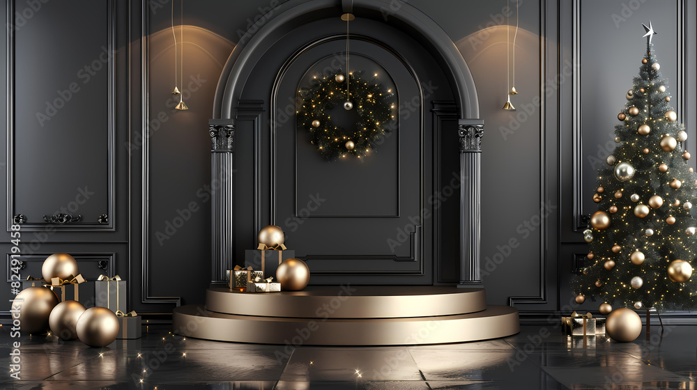 Luxury Merry Christmas product display podium decoration 3d render 8k quality