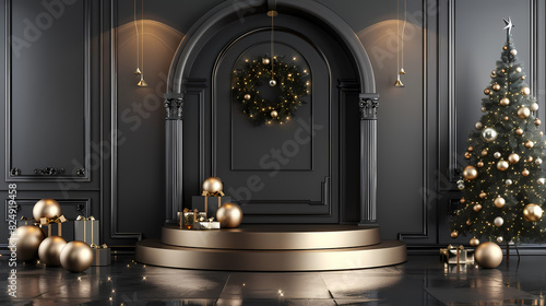 Luxury Merry Christmas product display podium decoration 3d render 8k quality