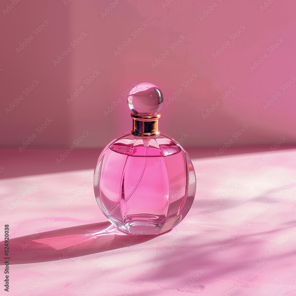 A bottle of pink perfume A bottle of pink perfume