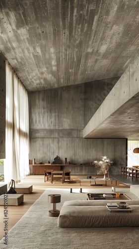 Modern Minimalist Japanese Concrete Living Room photo