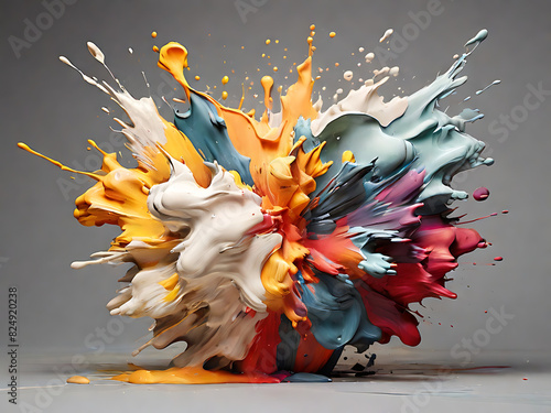 Colorful polymer clay color explosion 3d model render, graphic design illustration on gray background